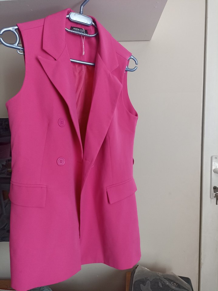 Düğmeli Beyaz Keten Kadın Blazer Ceket - Görsel 3