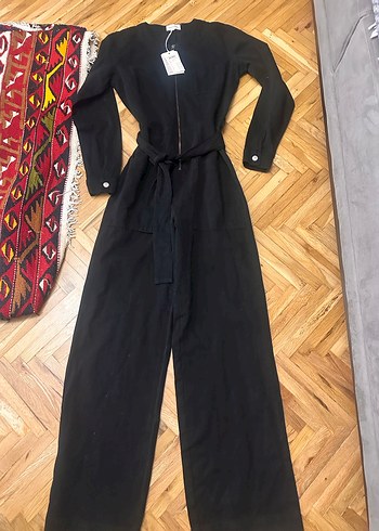 Kadın Siyah Uzun Kollu Kemerli Tulum - Görsel 3