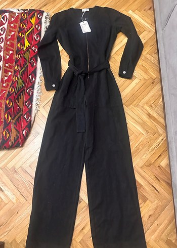 Kadın Siyah Uzun Kollu Kemerli Tulum - Görsel 4