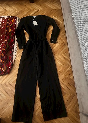 Kadın Siyah Uzun Kollu Kemerli Tulum - Görsel 2