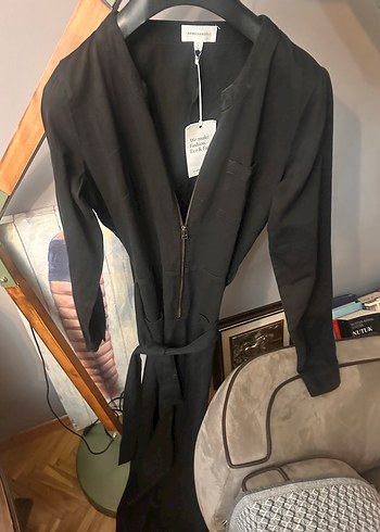 Kadın Siyah Uzun Kollu Kemerli Tulum - Görsel 7