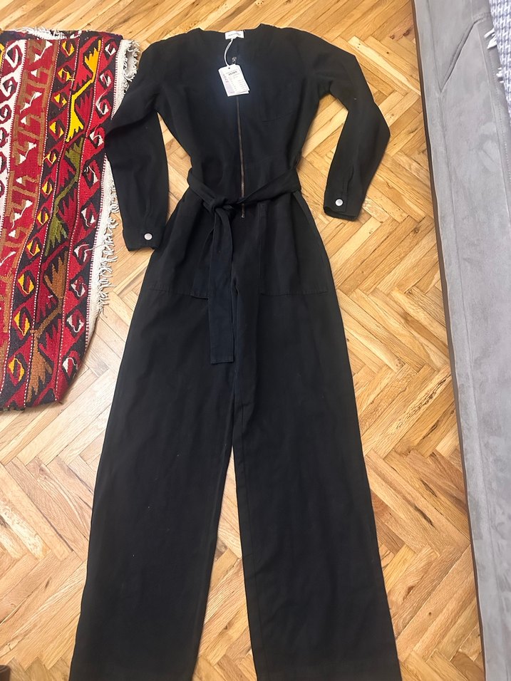 Kadın Siyah Uzun Kollu Kemerli Tulum - Görsel 3