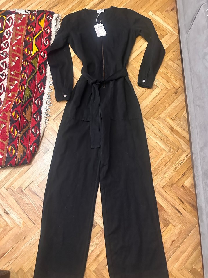 Kadın Siyah Uzun Kollu Kemerli Tulum - Görsel 4