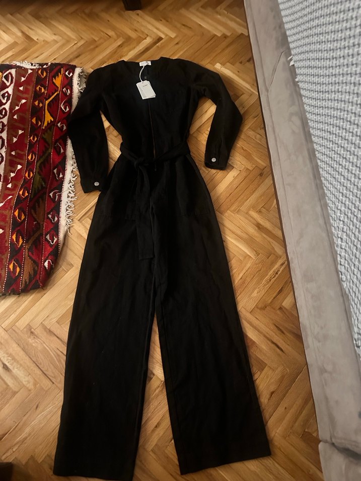 Kadın Siyah Uzun Kollu Kemerli Tulum - Görsel 2