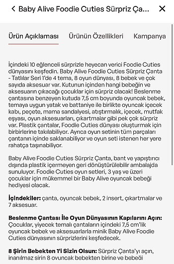  Beden Renk Baby Alive Foodie Cuties Sürpriz Çanta