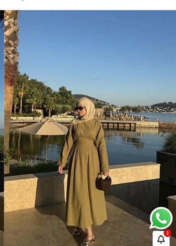 Hafif Keten Kumaşlı Salaş Haki Uzun Elbise