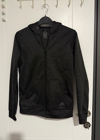 Adidas Siyah Kapusonlu Fermuarli Sweatshirt