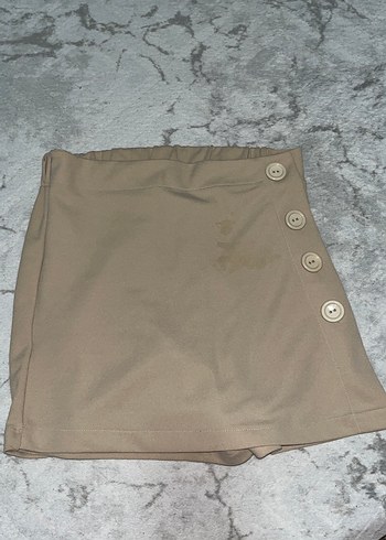 Düğmeli Bej Mini şort Etek