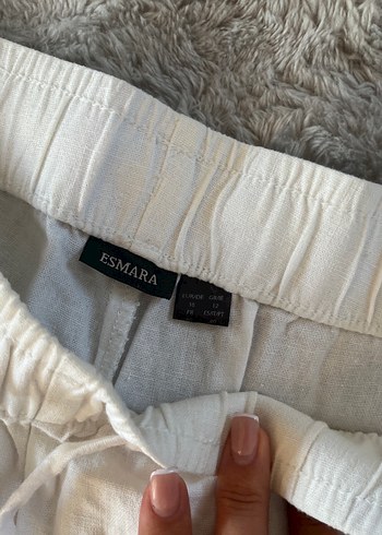 38 Beden beyaz Renk Beyaz Keten Rahat Kesim Midi Kadın Pantolon