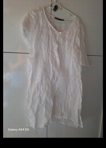 Beyaz Keten V Yakalı Midi pareo - Görsel 3