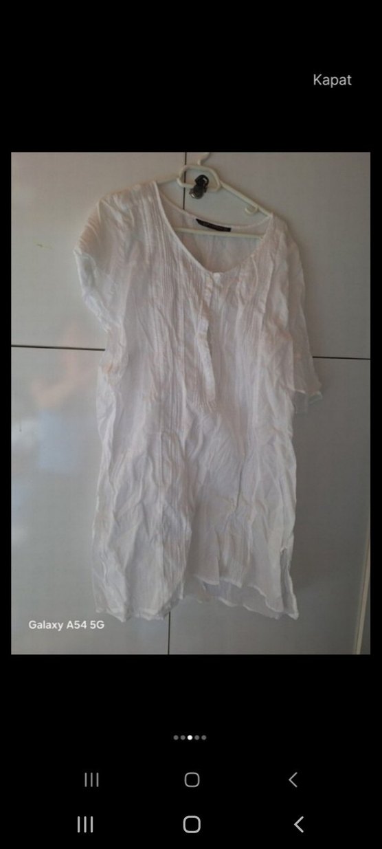 Beyaz Keten V Yakalı Midi pareo - Görsel 3