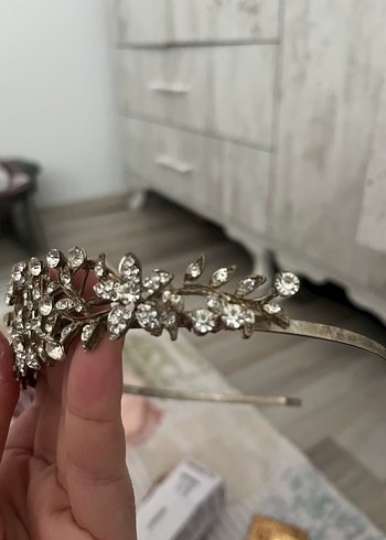 Taç Vintage Parlak Taşlı Beyaz Gelin Tacı