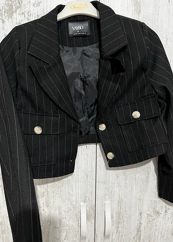 Düğmeli Siyah Kadın Mini Blazer - Görsel 5