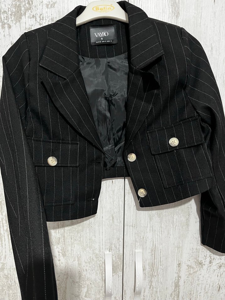 Düğmeli Siyah Kadın Mini Blazer - Görsel 5