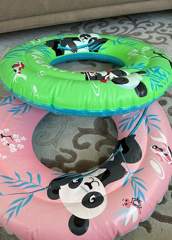 Renkli Panda Desenli Pembe Şişme Deniz Simidi - Görsel 7