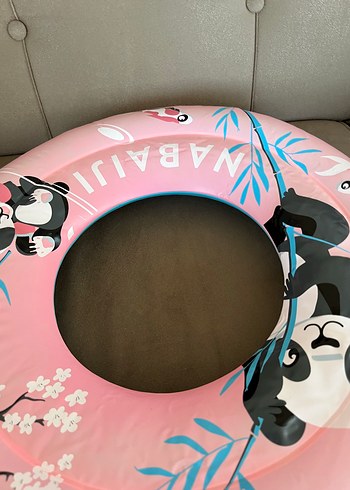 Renkli Panda Desenli Pembe Şişme Deniz Simidi - Görsel 4