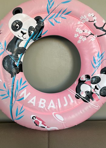 Renkli Panda Desenli Pembe Şişme Deniz Simidi - Görsel 6