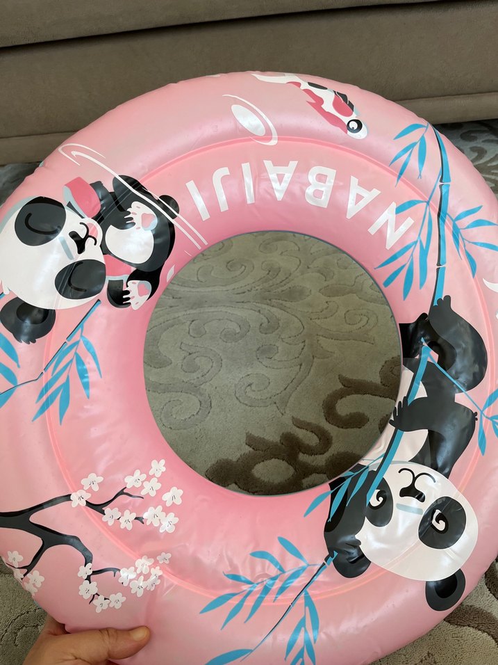 Renkli Panda Desenli Pembe Şişme Deniz Simidi - Görsel 5