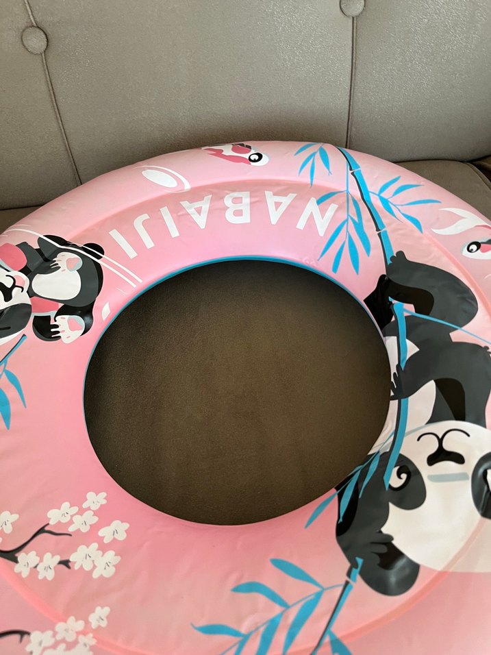 Renkli Panda Desenli Pembe Şişme Deniz Simidi - Görsel 4