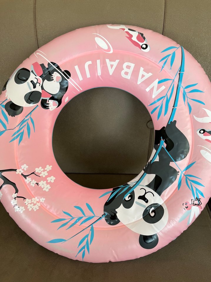 Renkli Panda Desenli Pembe Şişme Deniz Simidi - Görsel 3