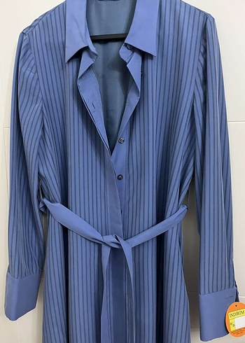 Uzun Kollu Mavi Kadın Gömlek Elbise - Görsel 2