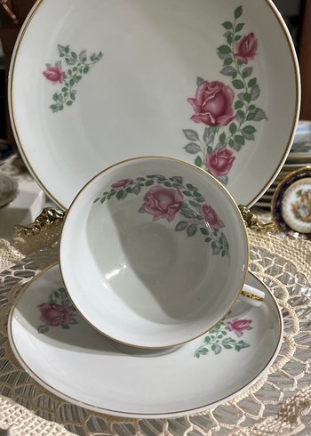 Pembe Gül Desenli Porselen Çay Fincanı Seti - Görsel 2