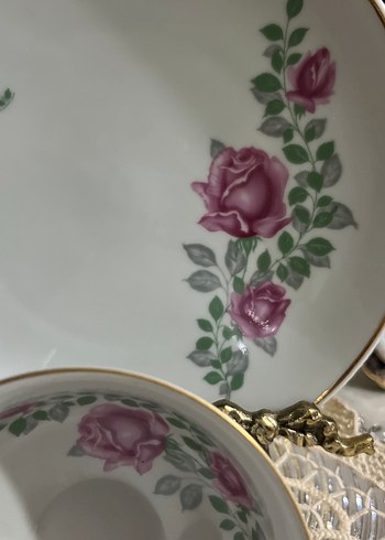 Pembe Gül Desenli Porselen Çay Fincanı Seti - Görsel 3