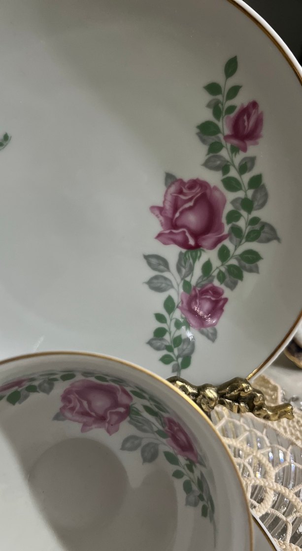 Pembe Gül Desenli Porselen Çay Fincanı Seti - Görsel 3