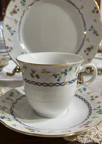 Çekoslovak,Thun,Çiçek Desenli Beyaz Porselen Fincan Takımı - Görsel 4