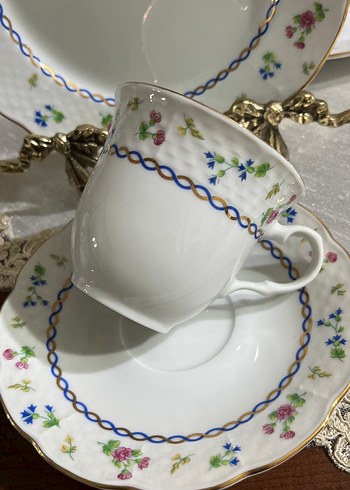 Çekoslovak,Thun,Çiçek Desenli Beyaz Porselen Fincan Takımı - Görsel 2