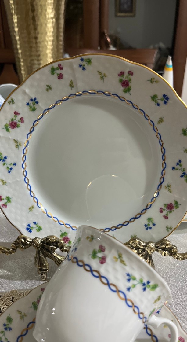 Çekoslovak,Thun,Çiçek Desenli Beyaz Porselen Fincan Takımı - Görsel 3