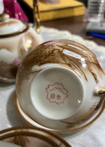 Japon,Bej ve pastel renkli porselen çay seti - Görsel 6