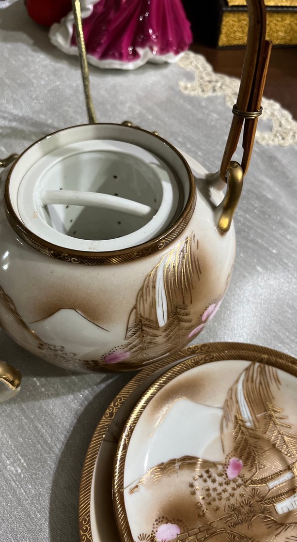 Japon,Bej ve pastel renkli porselen çay seti - Görsel 4