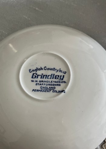 Grindley,Koyu Mavi Desenli Porselen Fincan ve Tabak - Görsel 3