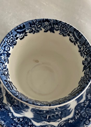 Grindley,Koyu Mavi Desenli Porselen Fincan ve Tabak - Görsel 4