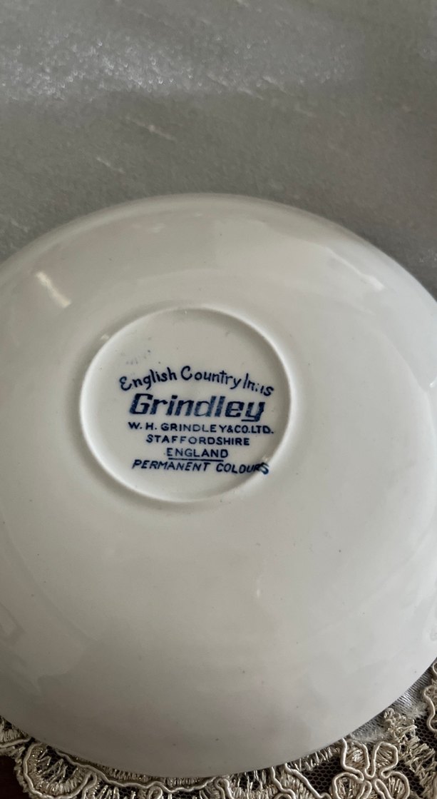 Grindley,Koyu Mavi Desenli Porselen Fincan ve Tabak - Görsel 3