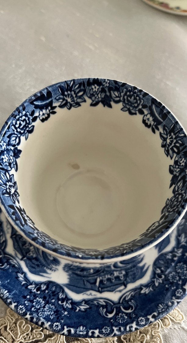 Grindley,Koyu Mavi Desenli Porselen Fincan ve Tabak - Görsel 4