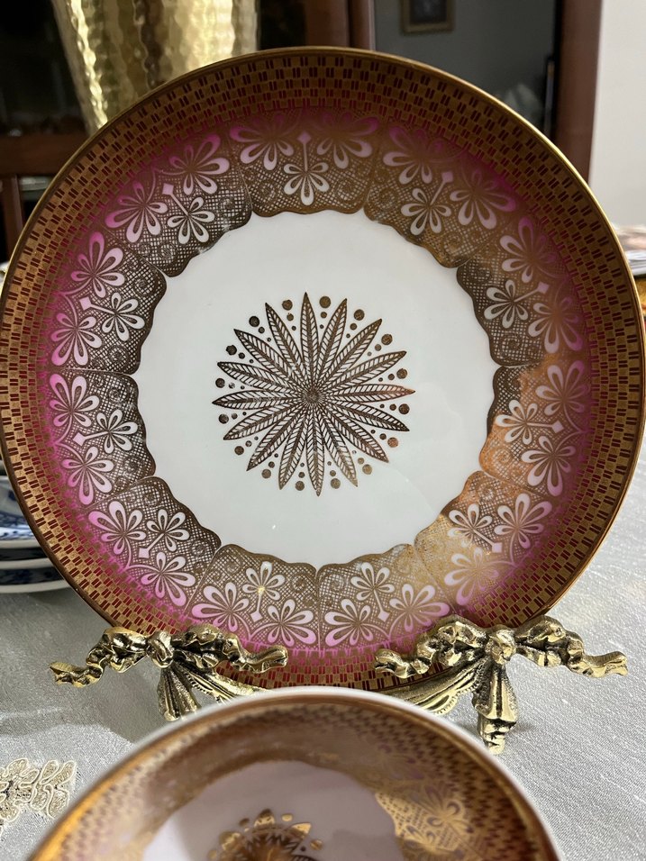 Bavaria,Parlak Altın Renkli Dekoratif Tabak ve Fincan Seti - Görsel 3