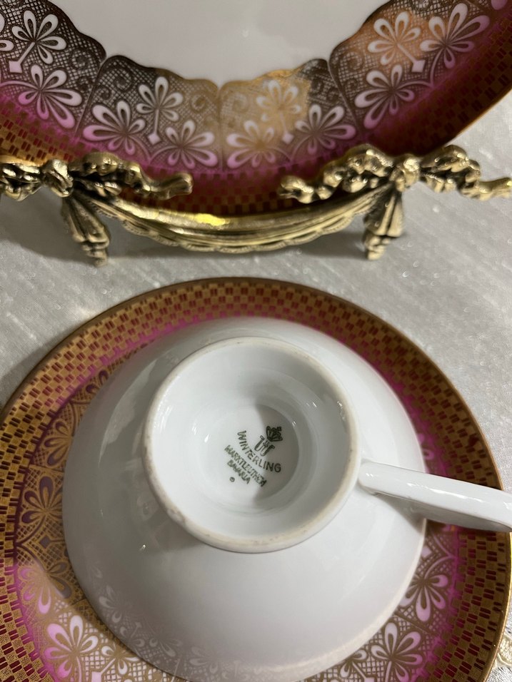 Bavaria,Parlak Altın Renkli Dekoratif Tabak ve Fincan Seti - Görsel 5