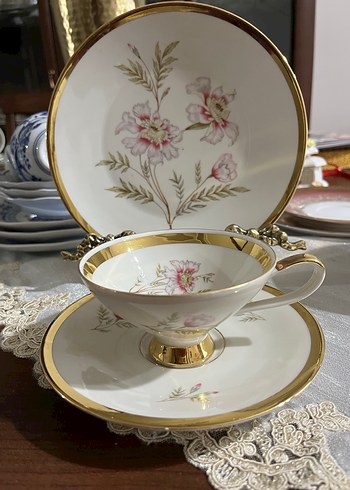 Bavaria,Altın Kenarlı Çiçek Desenli Beyaz Porselen Fincan Takımı - Görsel 4
