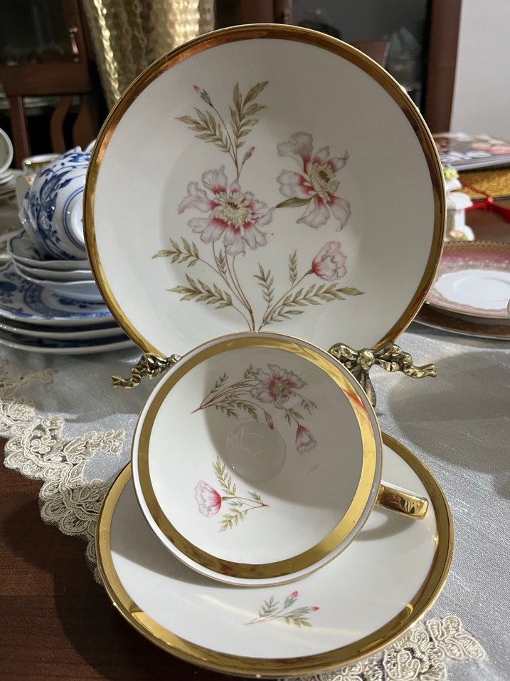 Bavaria,Altın Kenarlı Çiçek Desenli Beyaz Porselen Fincan Takımı - Görsel 2