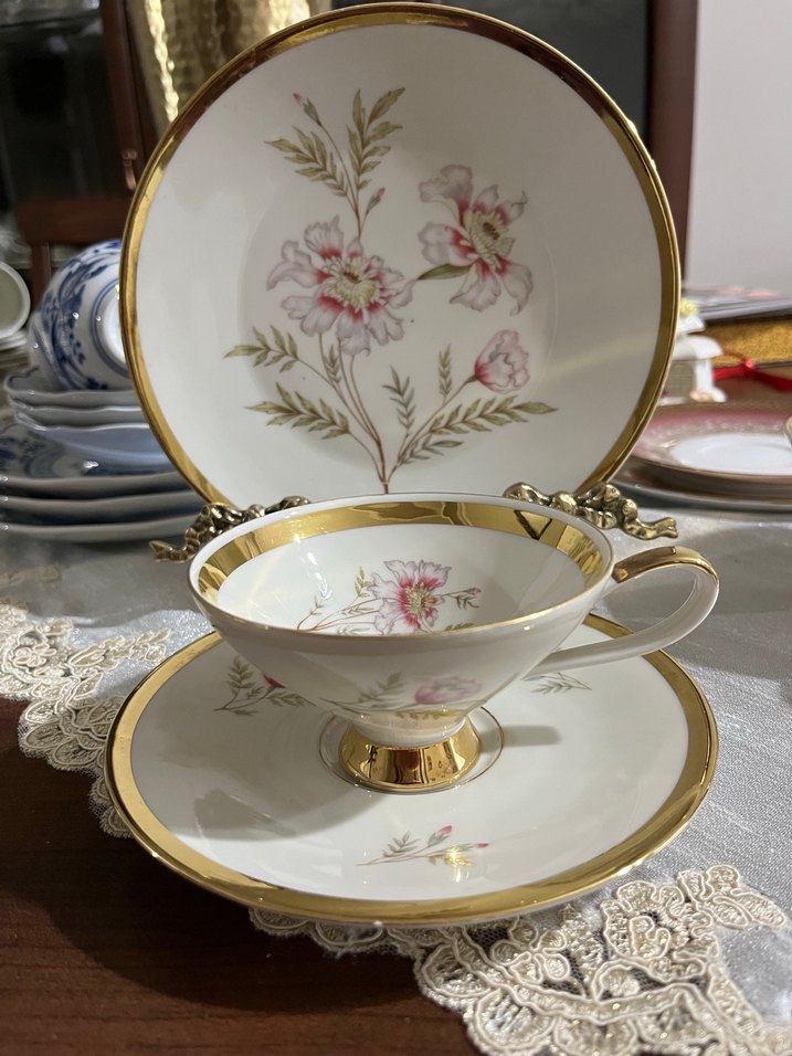 Bavaria,Altın Kenarlı Çiçek Desenli Beyaz Porselen Fincan Takımı - Görsel 4