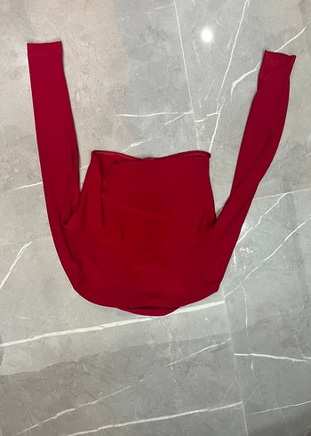 Kırmızı Düğmeli V Yaka Uzun Kollu Kadın Bluz - Görsel 8