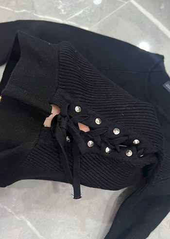 Zara siyah dekolteli crop - Görsel 6