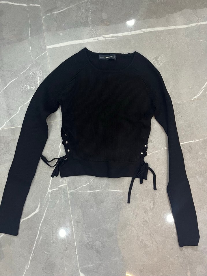 Zara siyah dekolteli crop - Görsel 5