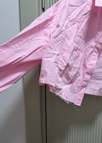 Pembe Düğmeli Keten Gömlek - Görsel 3