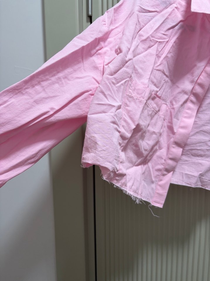 Pembe Düğmeli Keten Gömlek - Görsel 3