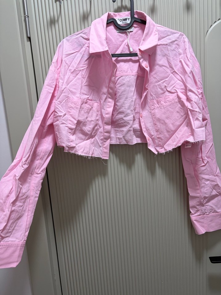 Pembe Düğmeli Keten Gömlek - Görsel 2