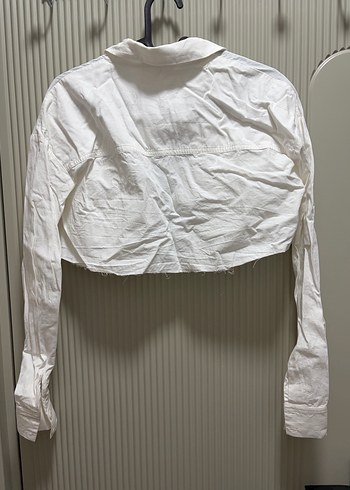 Düğmeli Beyaz Keten Uzun Kollu Gömlek - Görsel 5