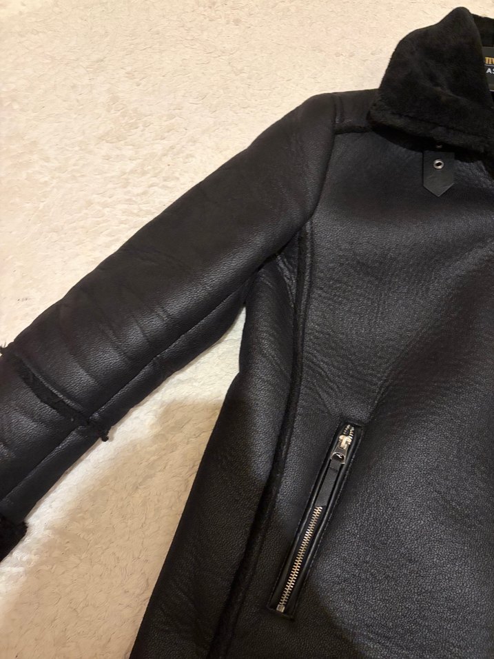 Siyah Kürklü Deri Biker Ceket - Görsel 3